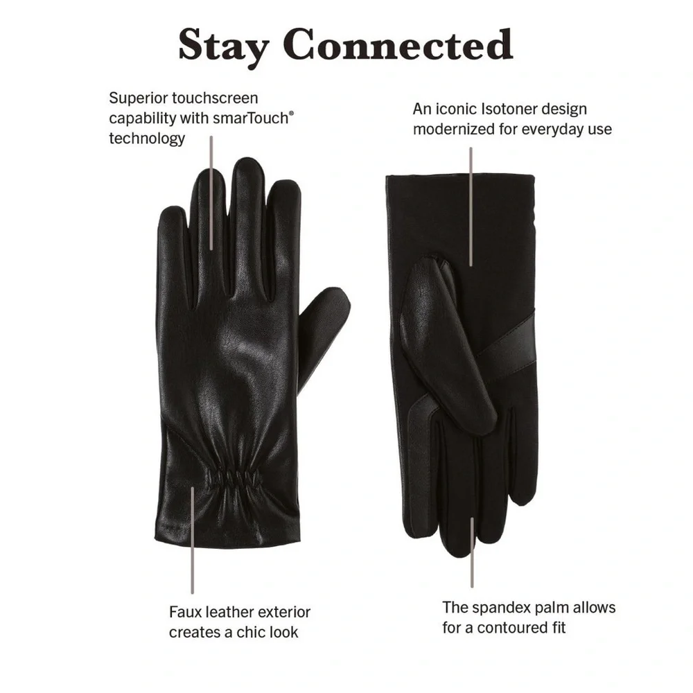 Women's isotoner Lined Faux Leather Gloves - Picture 3 of 3